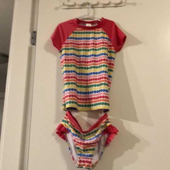 twopiece bathingsuit white with rainbow polkadots - Picture 1 of 1